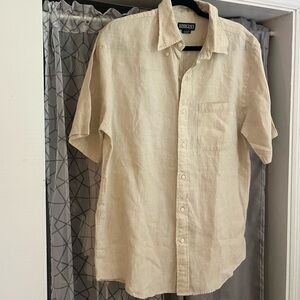 Lands' End Men's Short-Sleeve Button-Down Linen Shirt in Cream M